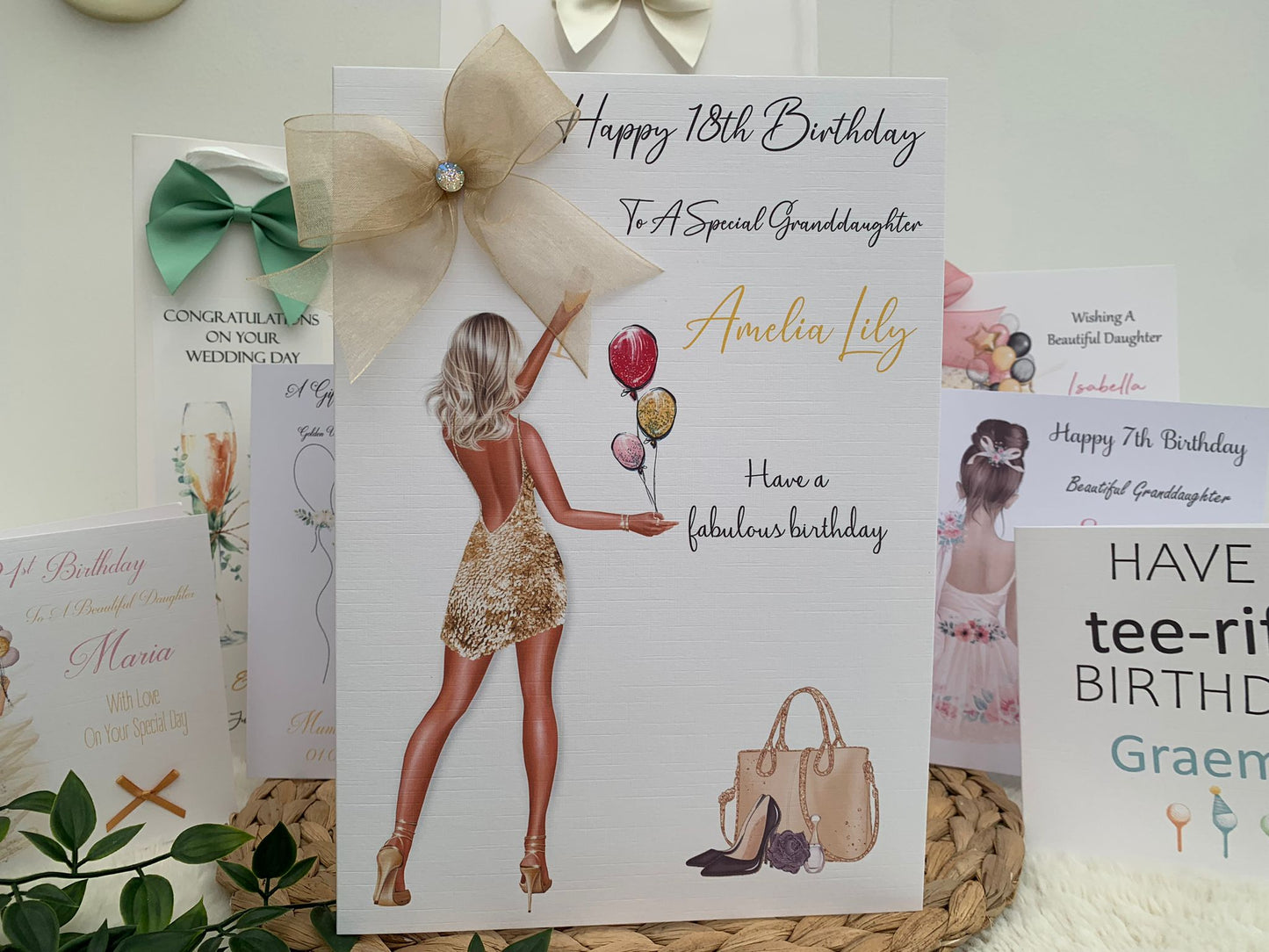 a birthday card with a picture of a woman holding balloons