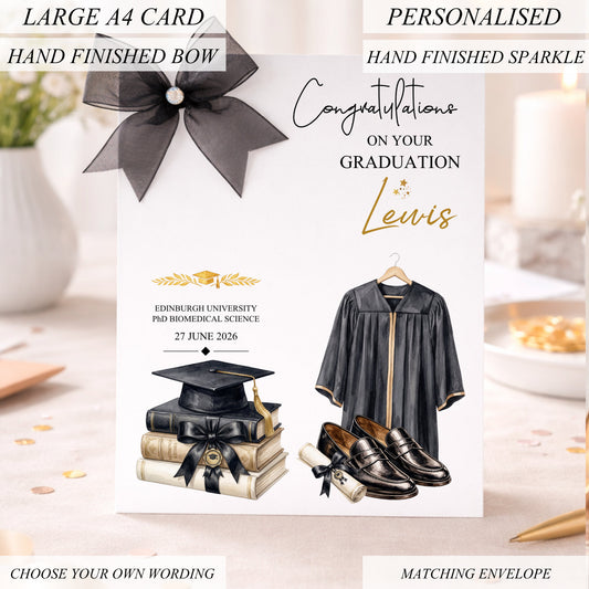 PersonaliSed Black & Gold Graduation Card for Him