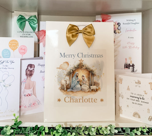 Personalised Christmas Gift Bag, Christmas Nativity, Religious Christmas, Festive Gift Wrapping Bags, Family Christmas Gift Bag