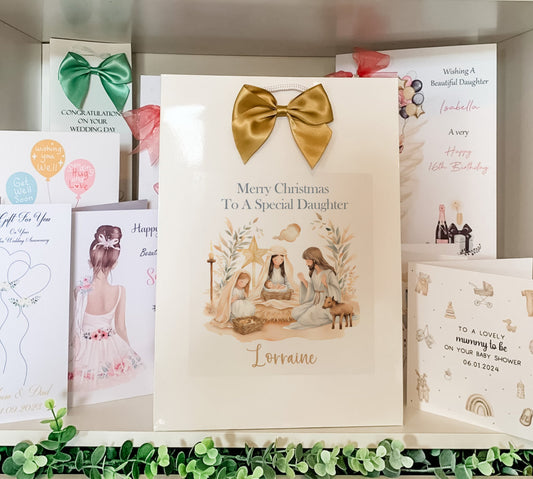 Personalised Christmas Gift Bag, Christmas Nativity, Religious Christmas, Festive Gift Wrapping Bags, Family Christmas Gift Bag