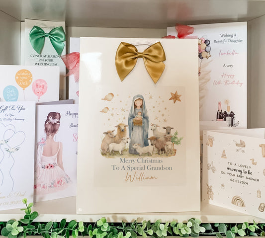 Personalised Christmas Gift Bag, Christmas Nativity, Religious Christmas, Festive Gift Wrapping Bags, Family Christmas Gift Bag