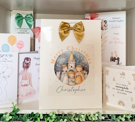 Personalised Christmas Gift Bag, Christmas Nativity, Religious Christmas, Festive Gift Wrapping Bags, Family Christmas Gift Bag