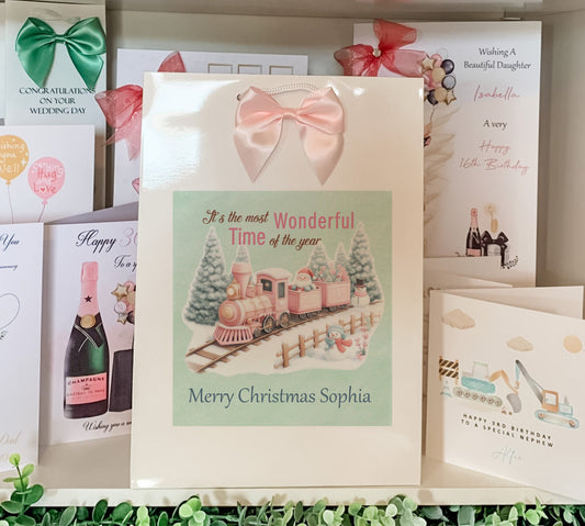 Personalised Christmas Gift Bag, Christmas Express Train ,Personalised Christmas, Festive Gift Wrapping Bags, Family Christmas Gift
