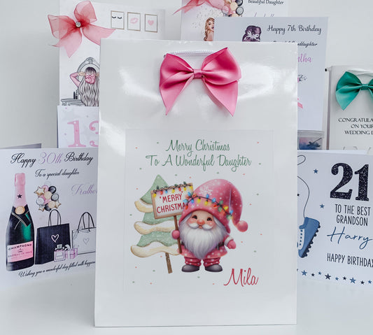 Personalised Christmas Gift Bag, Christmas Gonk ,Personalised Christmas, Festive Gift Wrapping Bags, Family Christmas Gift
