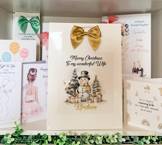 Personalised Christmas Gift Bag, Personalised Snowman Gift Bag , Festive Gift Wrapping Bags, Secret Santa. Family Christmas Gift Bag's