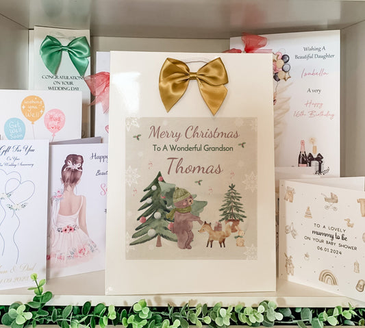 Personalised Christmas Gift Bag ,Personalised Christmas Children's Gift Bag, Family Gift Bags, Festive Gift Wrapping Woodland theme