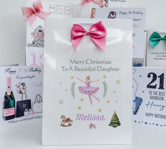 Personalised Christmas Gift Bag, Fairy ,Personalised Sugar Plum Fairy Christmas, Festive Gift Wrapping Bags, Family Christmas Gift Bag's