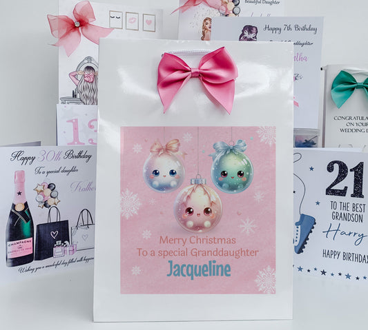 Personalised First Christmas Gift Bag ,Personalised Bauble Christmas Children's Gift Bag, Festive Gift Wrapping
