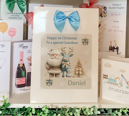 Personalised First Christmas Gift Bag , Personalised Santa and friends Christmas Children's Gift Bag, Grandson, Granddaughter, Son, Daughter