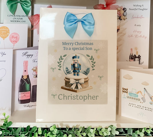 Personalised Christmas Gift Bag, Personalised Christmas, Snow globe Gift Bag, Festive Gift Wrapping Bags, Secret Santa. Son, Grandson