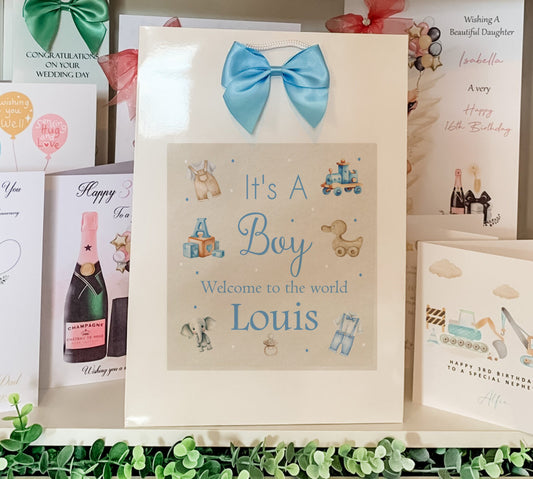 Personalised congratulations new baby boy gift bag, baby boy, new son, congratulations new baby