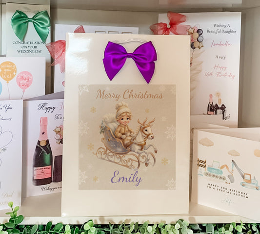 Personalised Christmas Gift Bag ,Personalised Santa and friends Christmas Children's Christmas Gift Bag, Festive Gift Wrapping