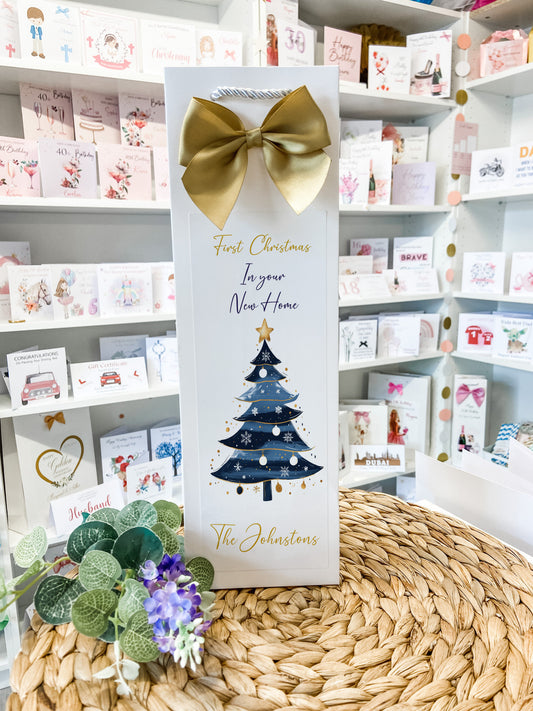 Christmas Personalised Bottle Bag - Personalised Gift Bag - First Christmas New Home -Family Christmas Gift - Prosecco Gift Bag - Neighbours
