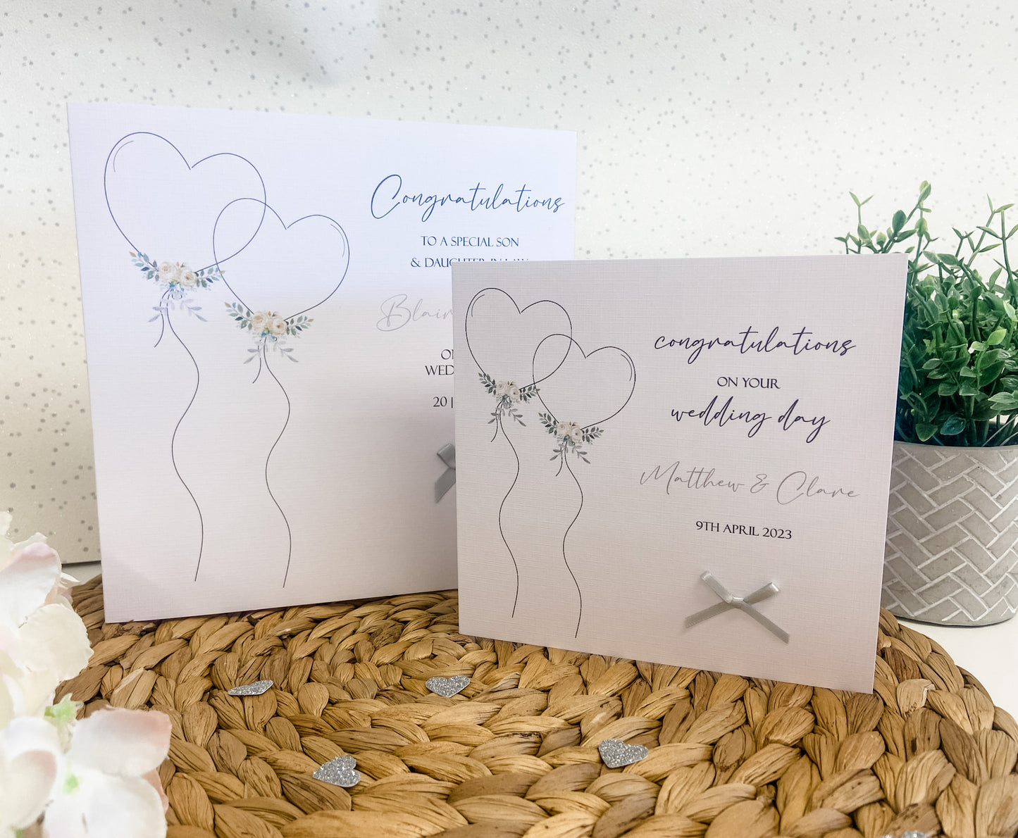 Personalised Congratulations on Your Wedding Day Card Heart Balloons