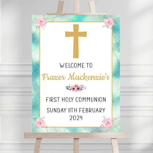 a wooden easel with a sign that says welcome to frazer mackenie