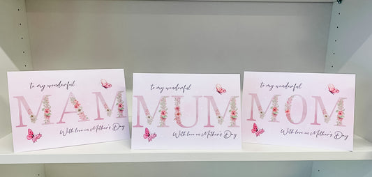 Personalised Mother's Day Card Pink Floral Mam Mom Mum