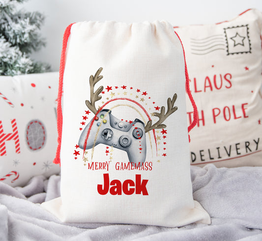 Personalised Christmas Santa Sack For Children Gamer Gaming