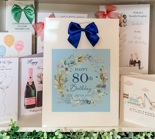 a birthday card with a blue bow on it