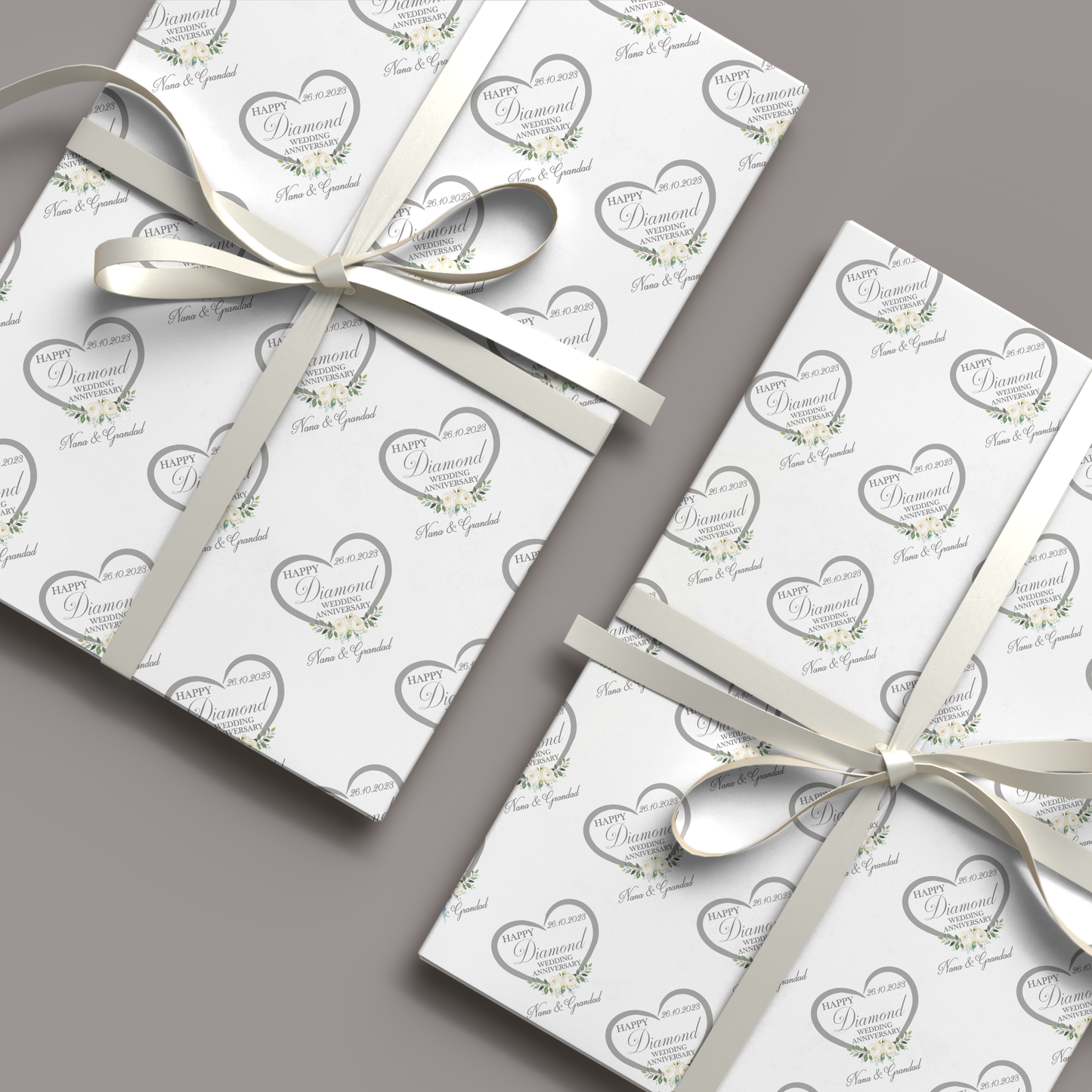 Diamond Wedding Anniversary Gift Wrap, Personalised Congratulations Anniversary Wrapping Paper,