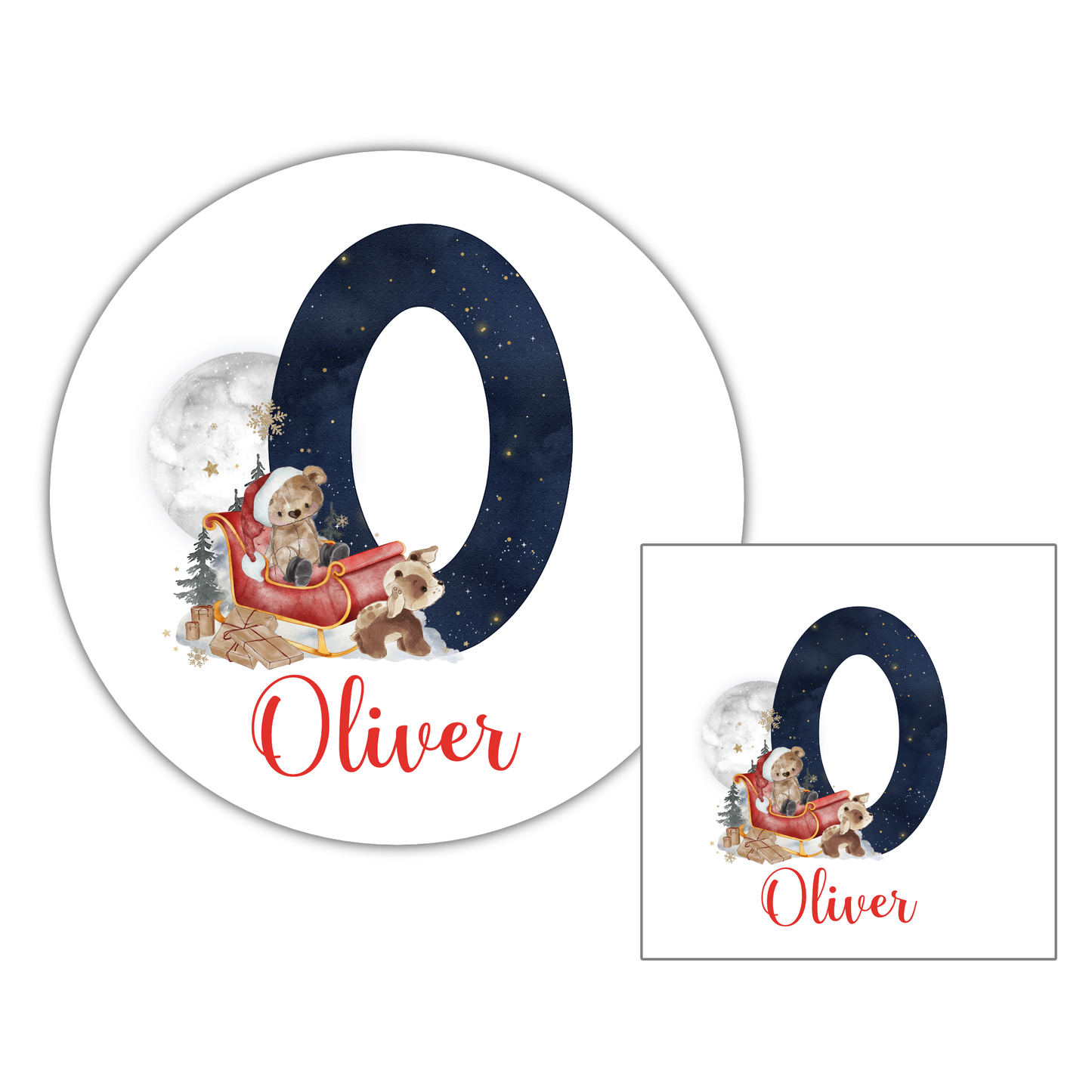 Personalised Christmas Stickers, Gift Labels, Name Stickers Blue Initial Teddy Bear