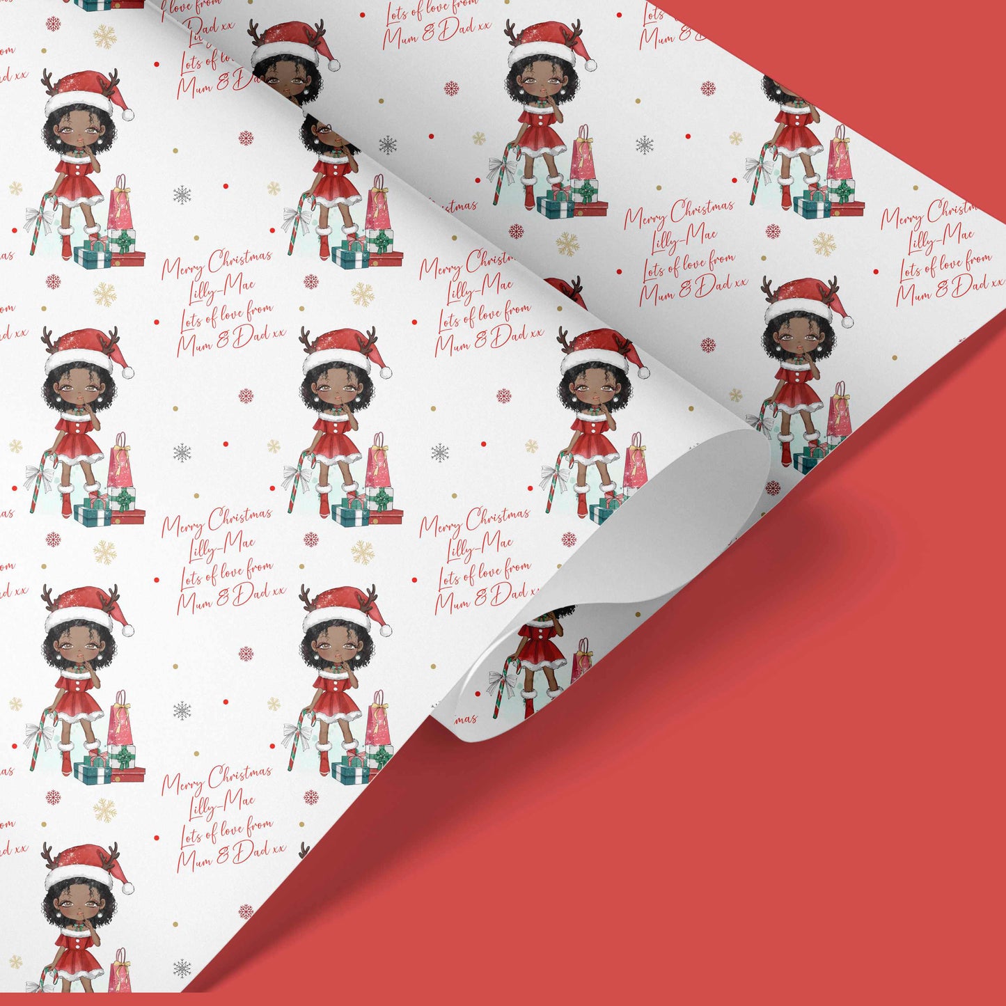 Personalised Christmas Wrapping Paper Reindeer Girl