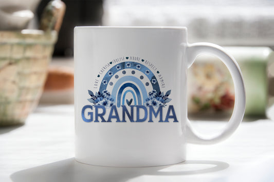 Personalised Mother's Day Mug - Blue Floral Rainbow