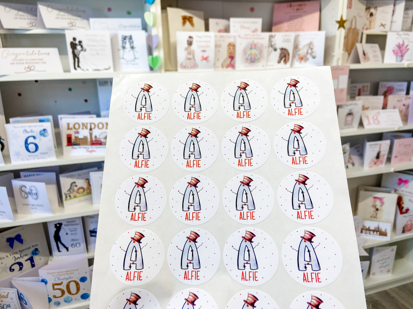 Personalised Christmas Stickers, Gift Labels, , Festive Name Stickers Snowman Initial