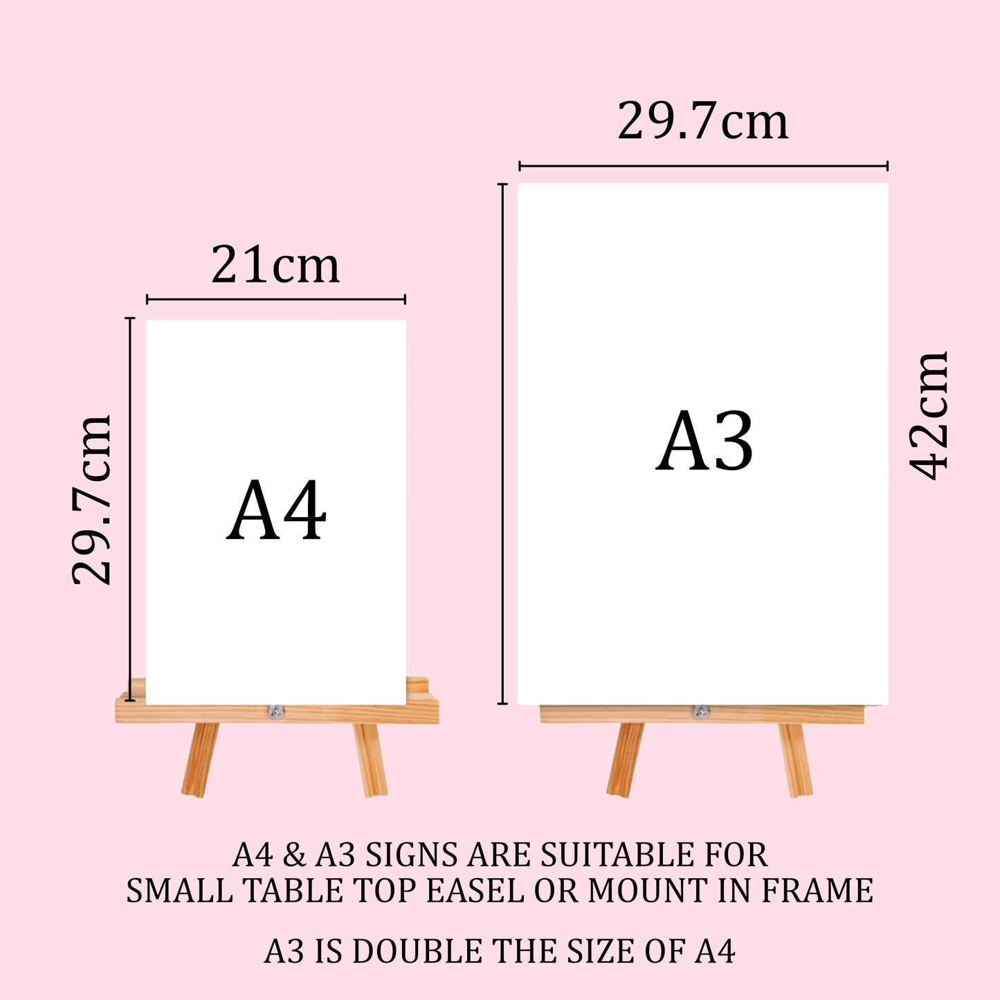 a pair of easels with measurements for each of them