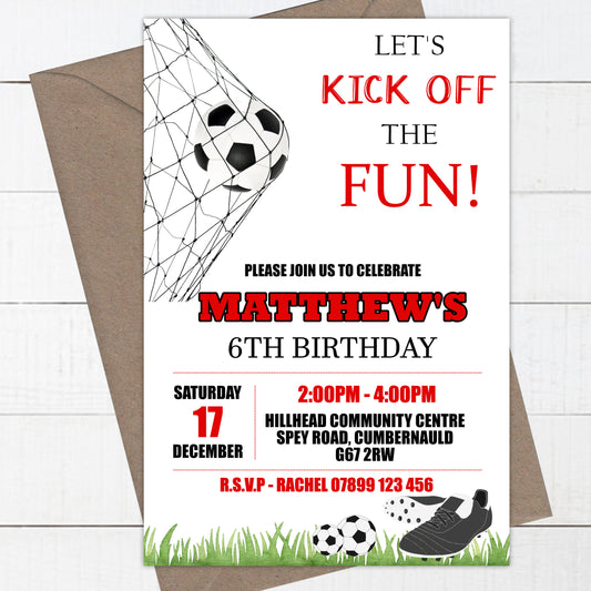 Personalised Football Birthday Party Invitations