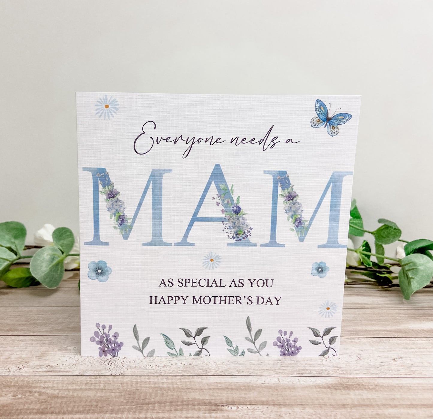Personalised Mother's Day Card Blue Floral