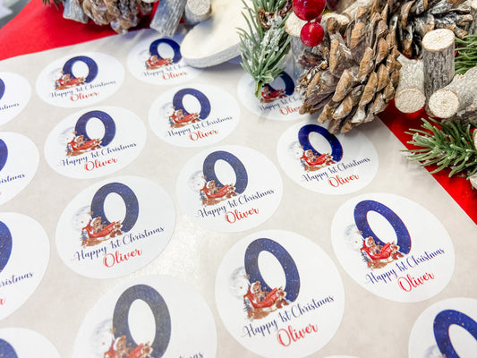 Personalised Christmas Stickers, Gift Labels, Name Stickers Blue Initial Teddy Bear