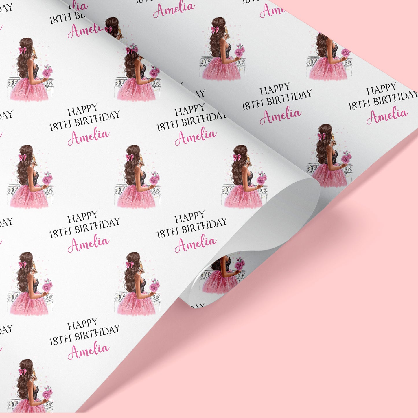 Personalised Birthday Wrapping Paper Girl Pink Dress
