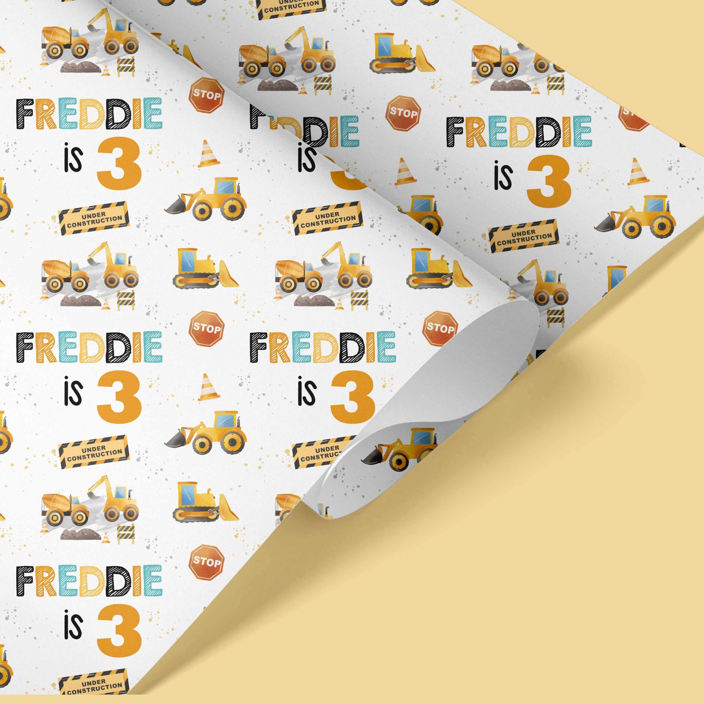 Personalised Birthday Wrapping Paper Children Construction Digger Trucks