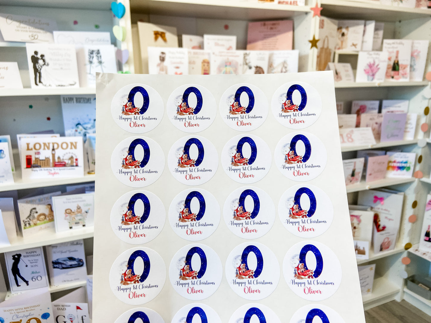 Personalised Christmas Stickers, Gift Labels, Name Stickers Blue Initial Teddy Bear