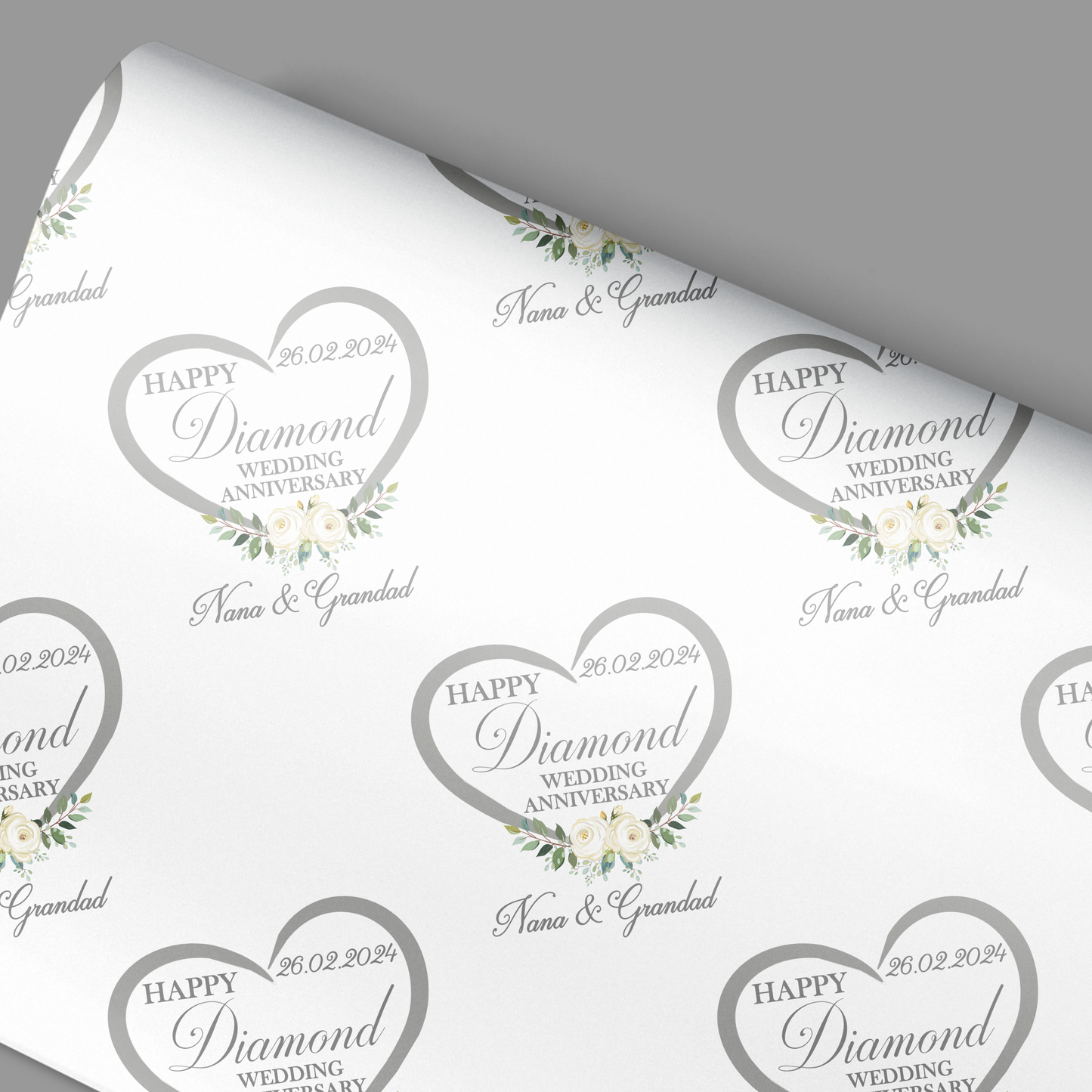 Diamond Wedding Anniversary Gift Wrap, Personalised Congratulations Anniversary Wrapping Paper,