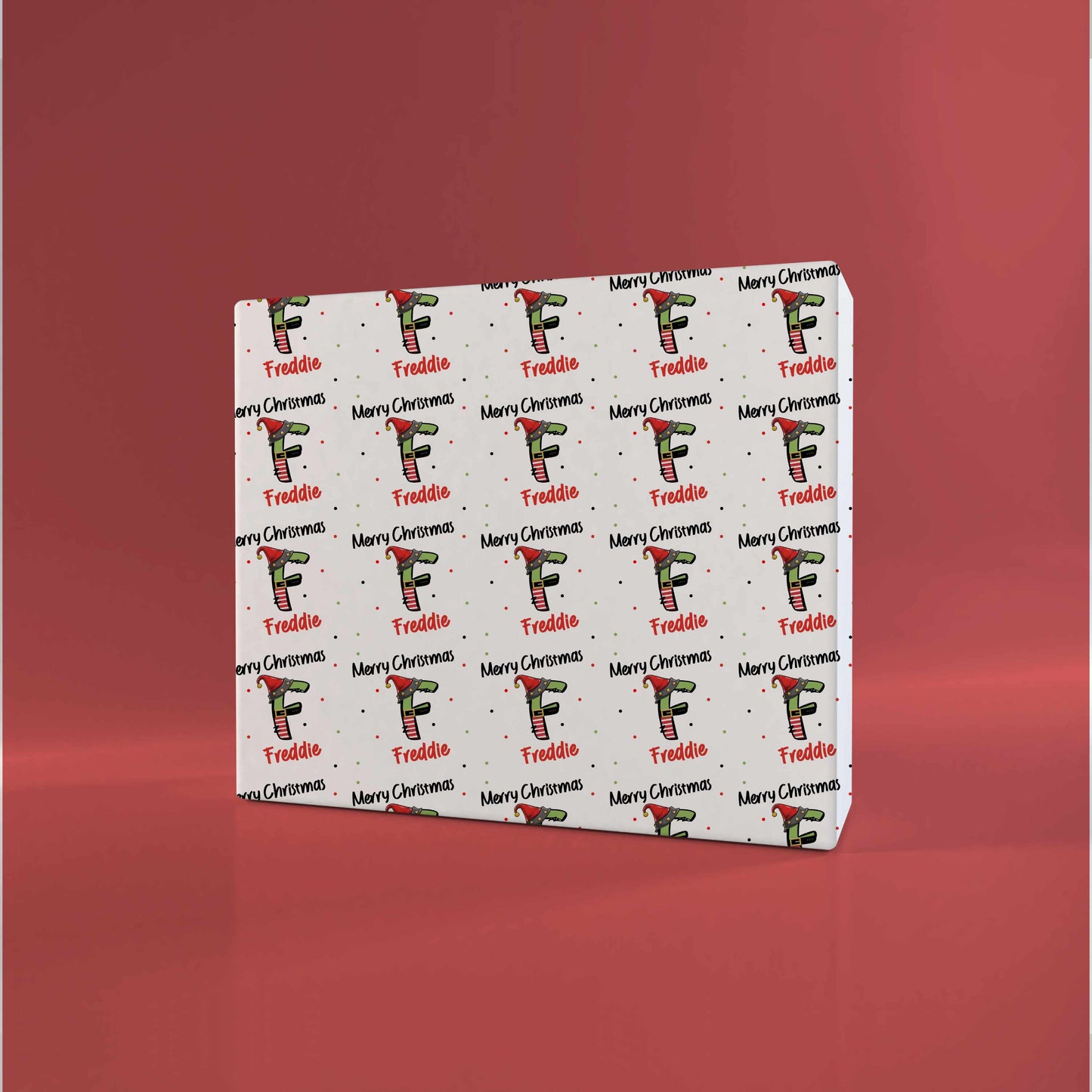 Personalised Christmas Wrapping Paper Elf Alphabet Initial