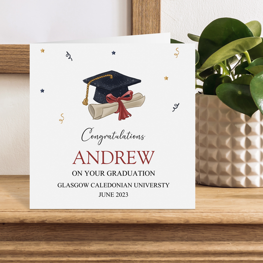 Personalised Graduation Card Congratulations Hat & Scroll