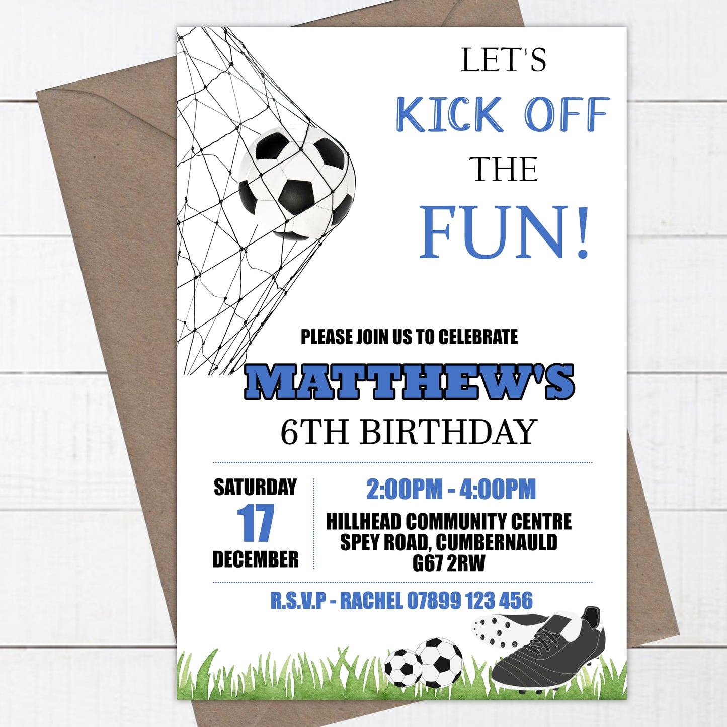 Personalised Football Birthday Party Invitations