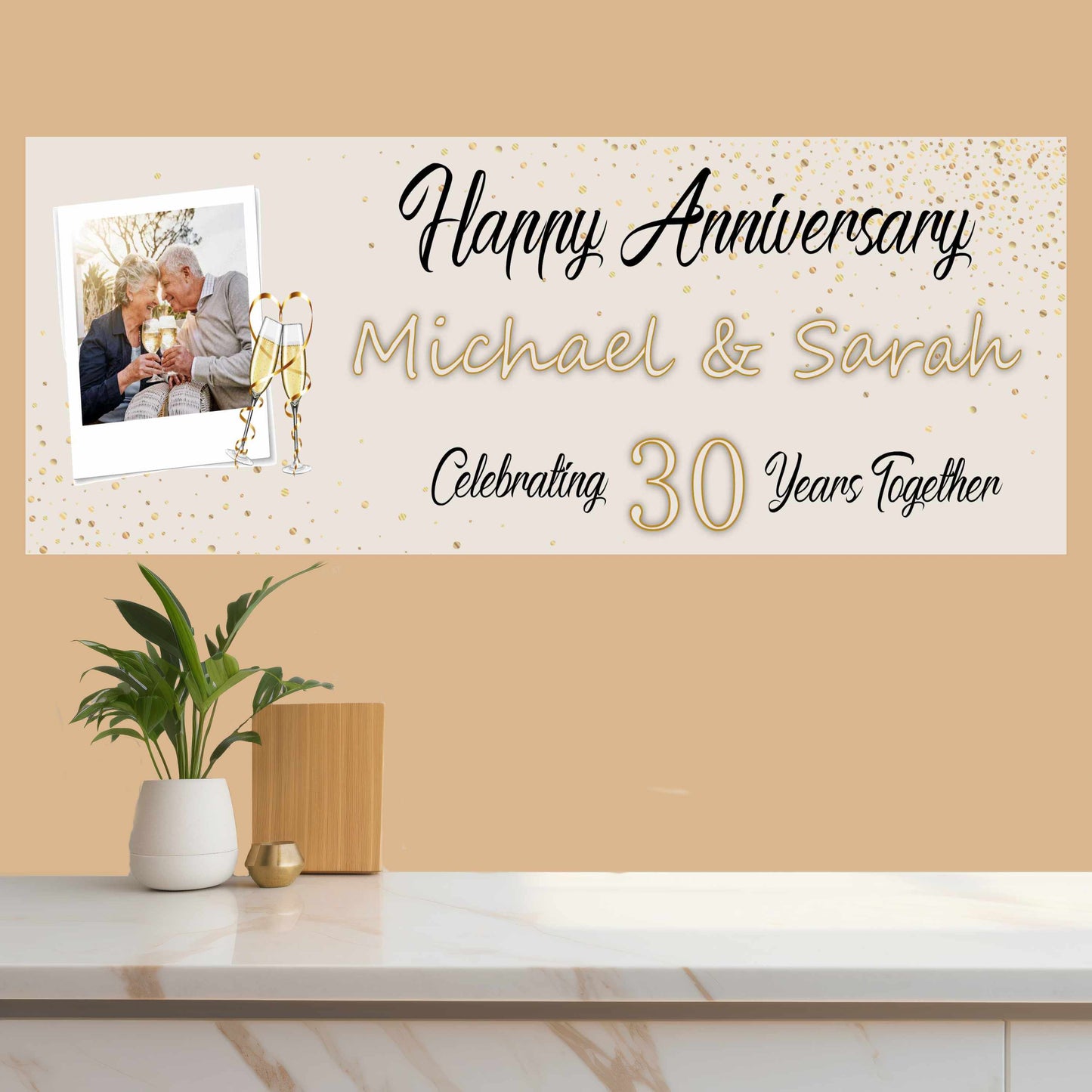 Personalised Anniversary Banner Congratulations Cream & Gold Fleck