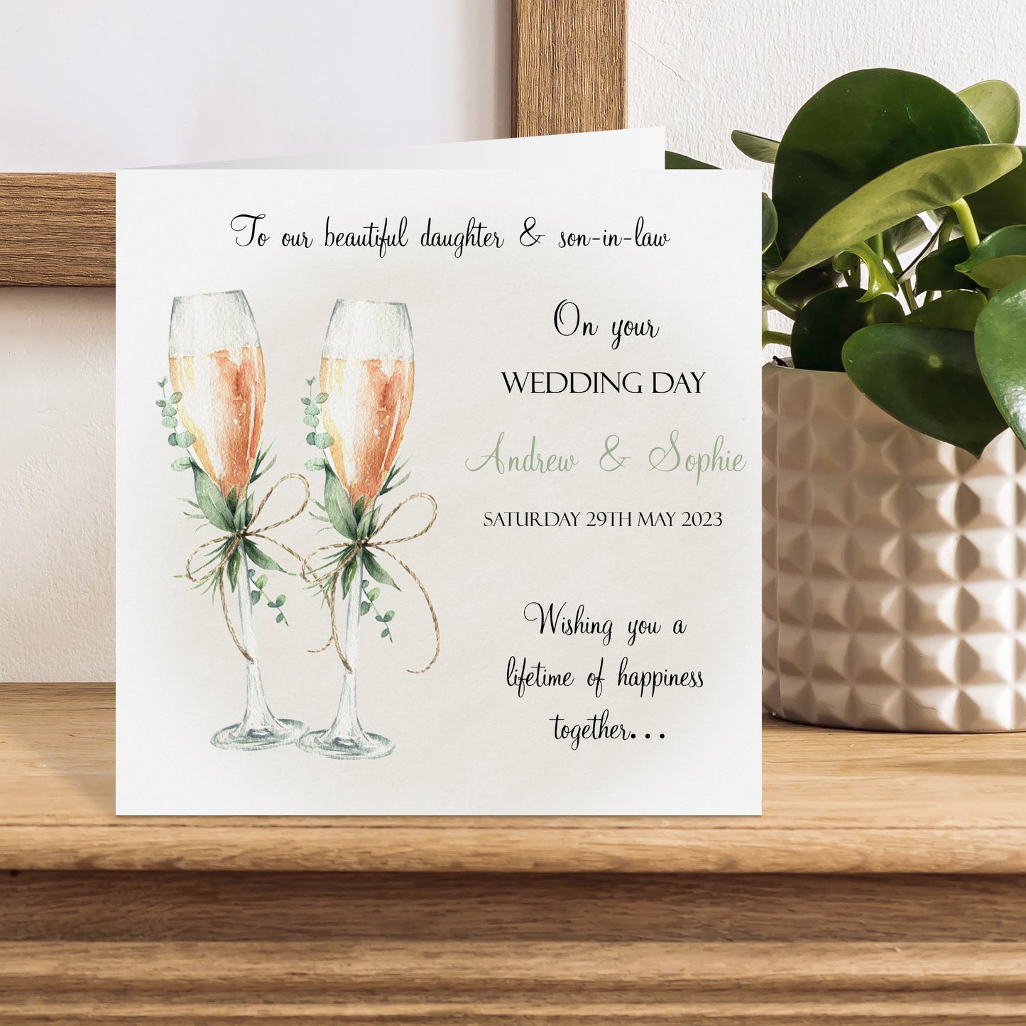 Personalised Happy Wedding Day Card Champagne Flutes