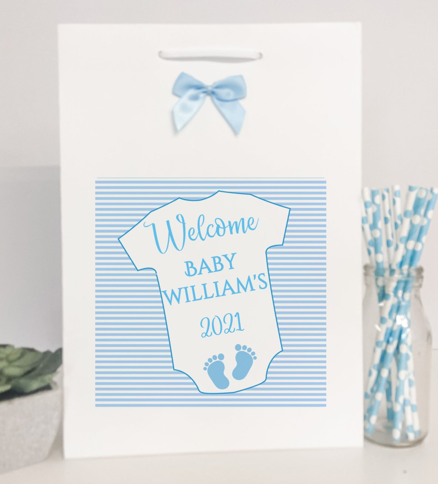 Personalised Congratulations New Baby Boy Gift Bag Baby Grow