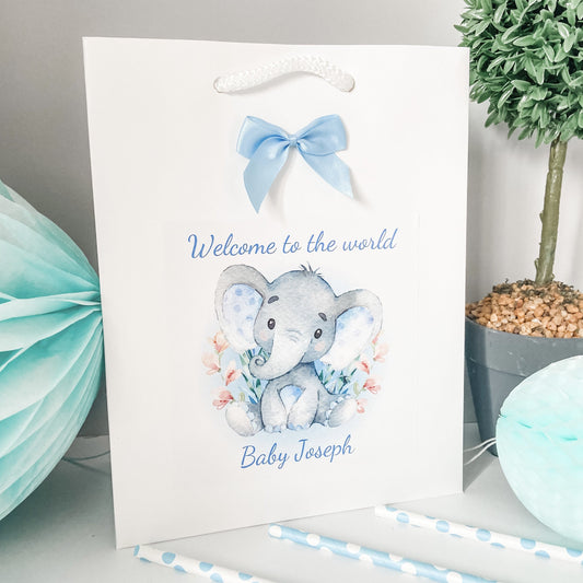Personalised Congratulations New Baby Boy Gift Bag Watercolour Elephant