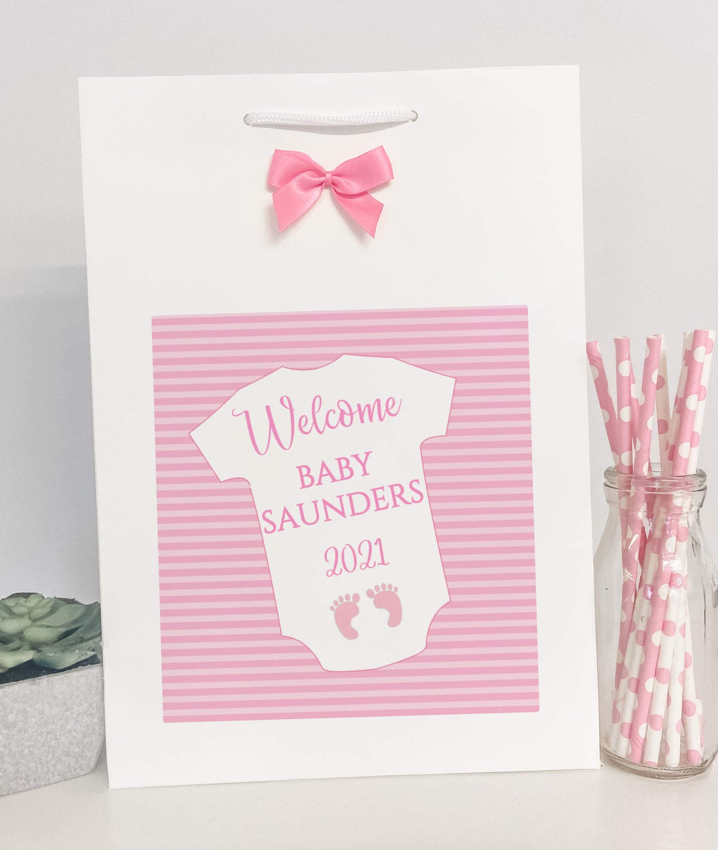 Personalised Congratulations New Baby Girl Gift Bag Baby Grow