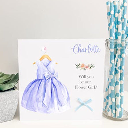 Personalised Will You Be Our Flower Girl Card Wedding Proposal Watercolour Dress