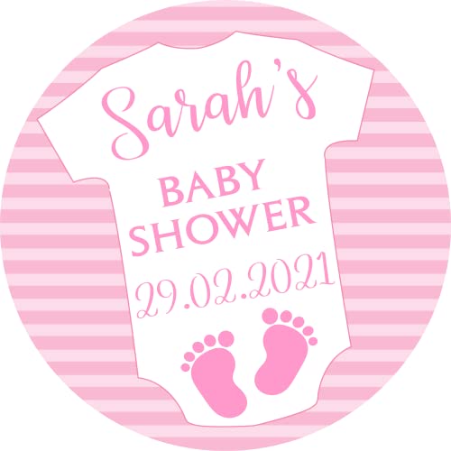 Personalised Baby Shower Stickers for Favours Party Bags Pink Baby Grow