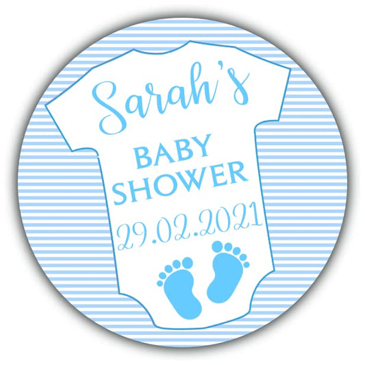 Personalised Baby Shower Stickers Blue Baby Grow