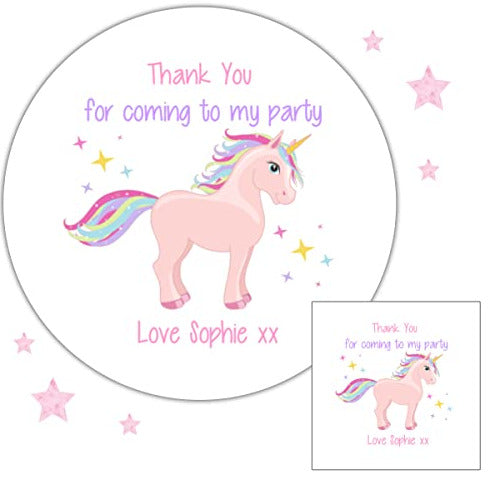 Personalised Unicorn Birthday Party Bag Stickers Sweet cone Labels 24 & 35 Personalised Unicorn Birthday Party Bag Stickers Sweet cone Labels 24 & 35