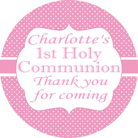Personalised First Holy Communion Party Stickers Girl Pink