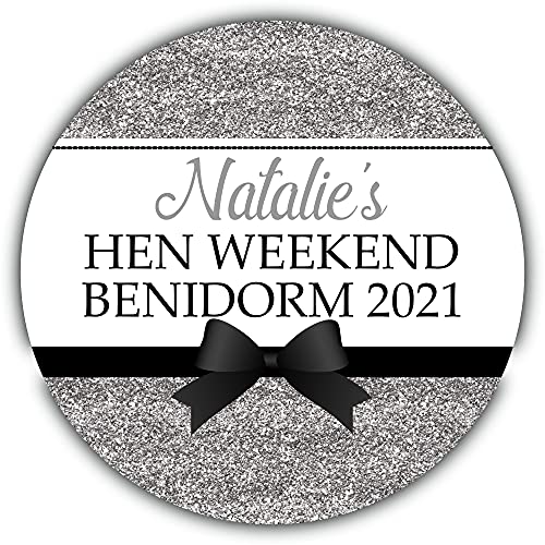 Personalised Hen Night Party Stickers Silver Printed Glitter Effect