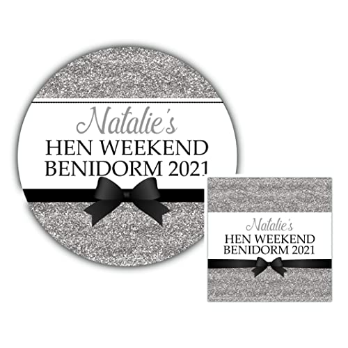 Personalised Hen Night Party Stickers Silver Printed Glitter Effect